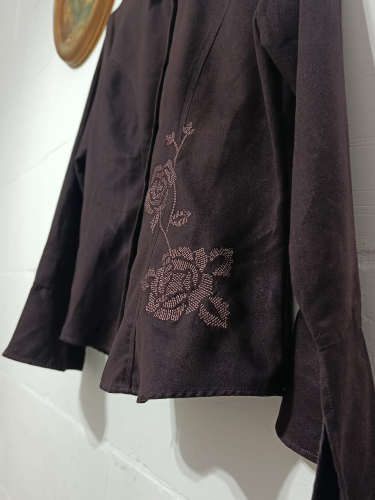 Vintage Espresso Brown Embroidered Rose Blouse