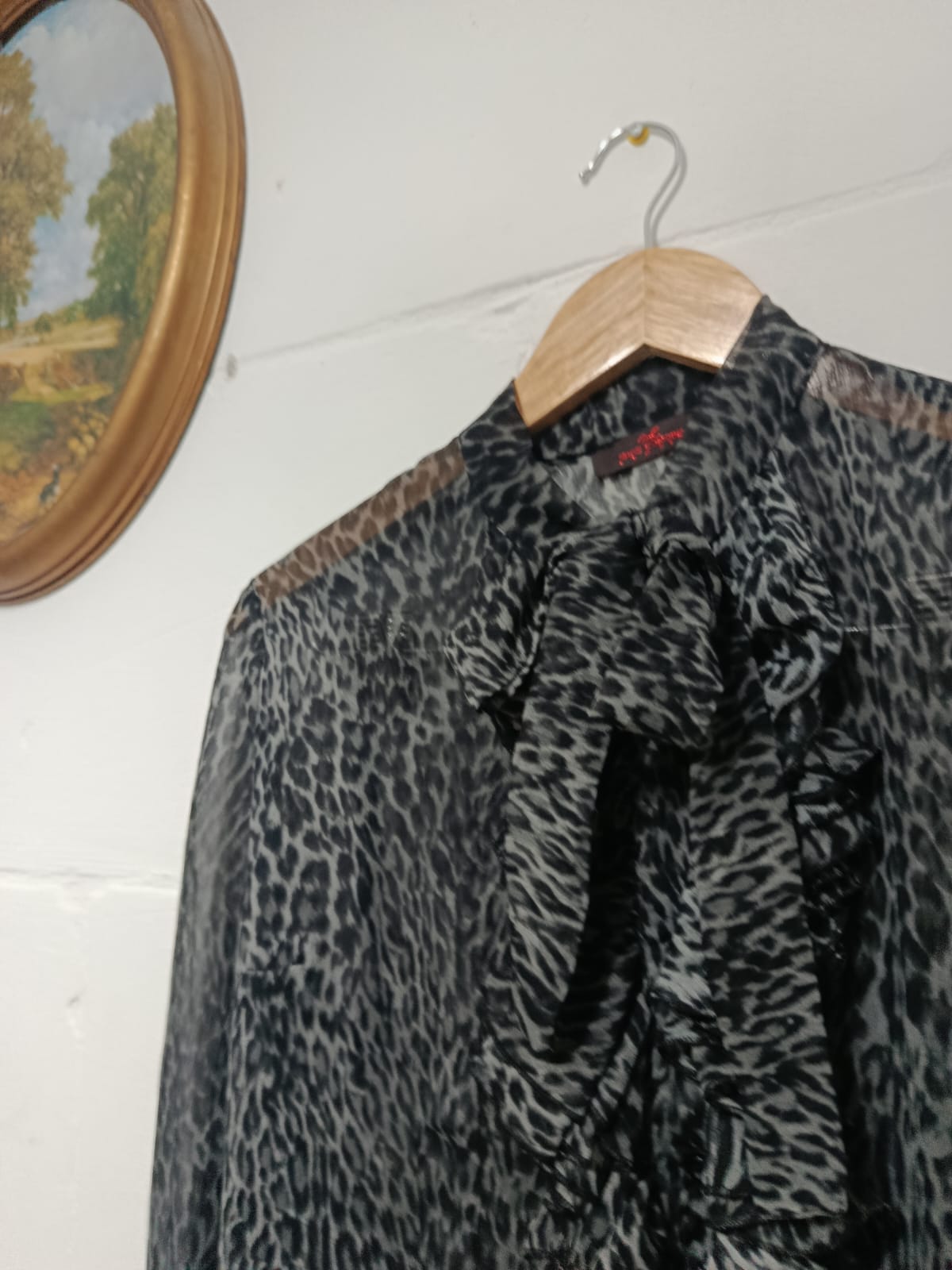 Vintage Leopard Print Ruffle Blouse