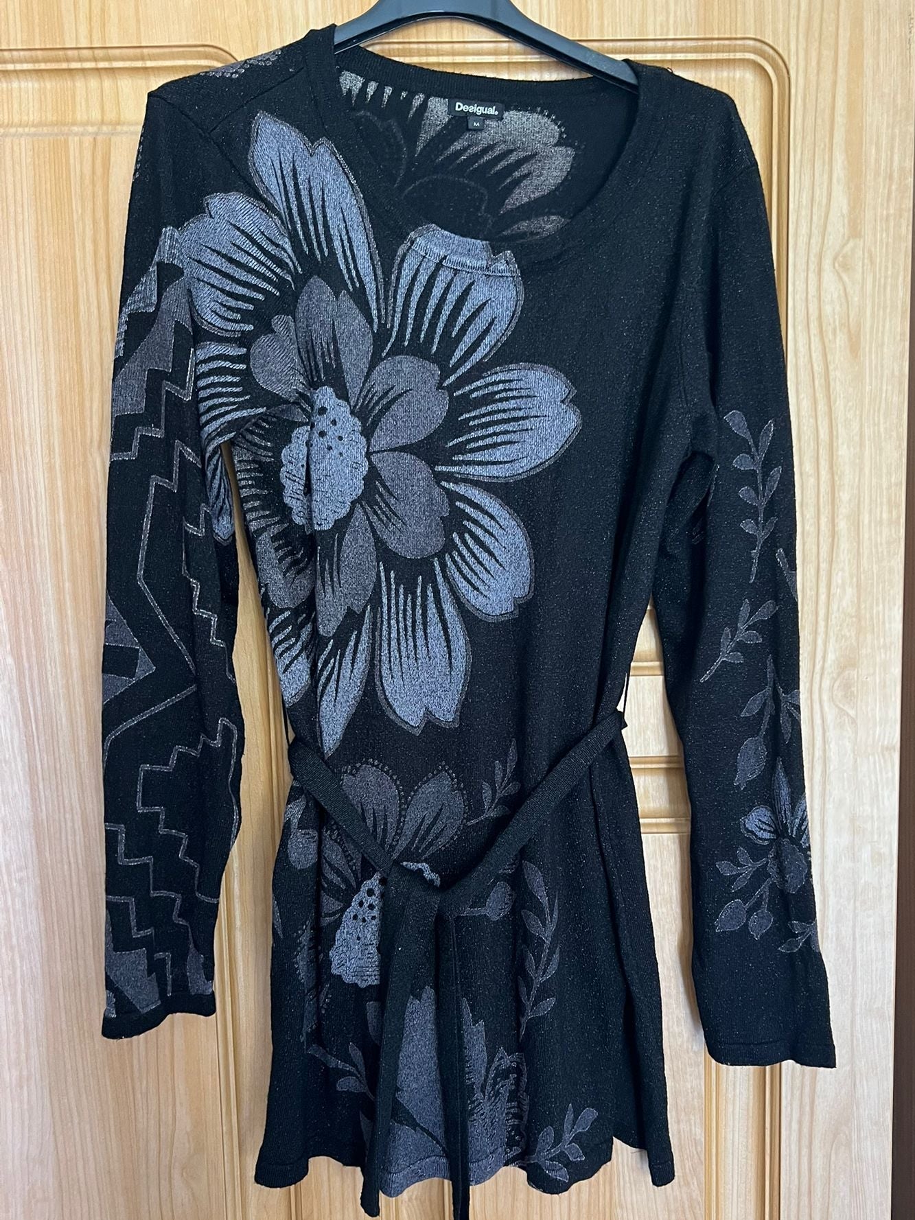 Desigual Black Floral Metallic Knit Mini Dress – Mireille's Closet