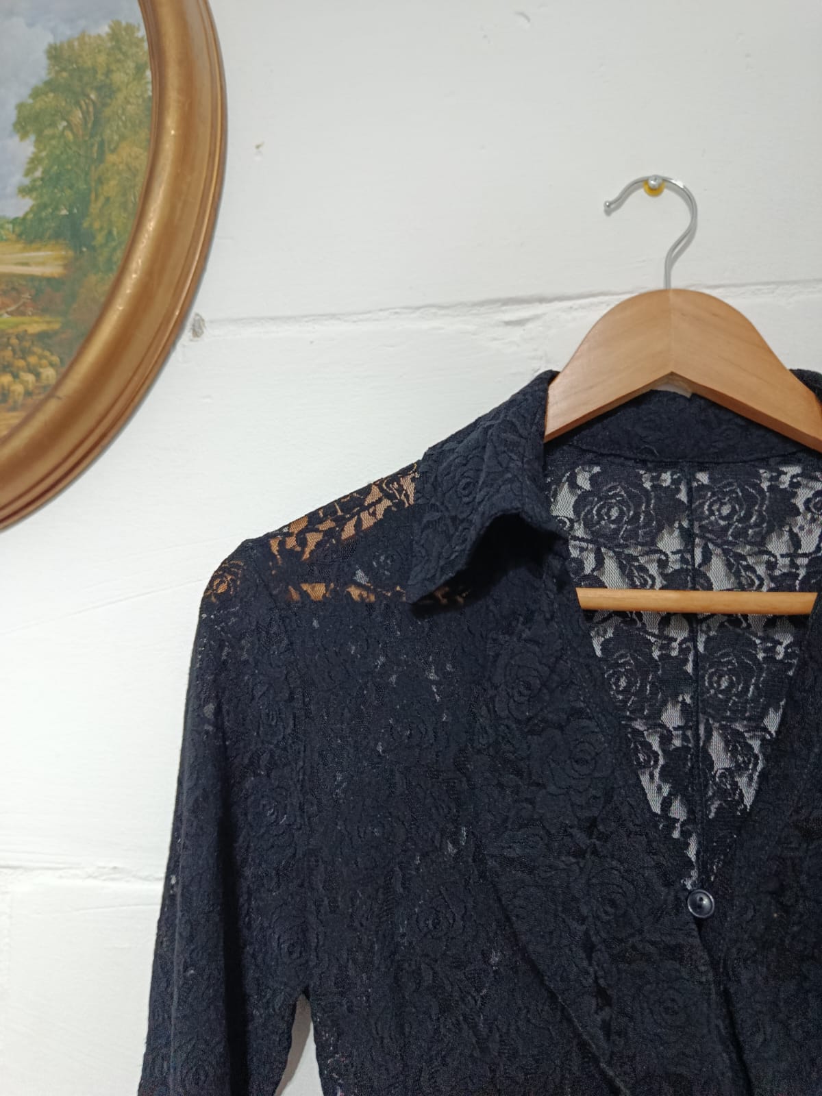 Black Lace Ruffle Blouse - M