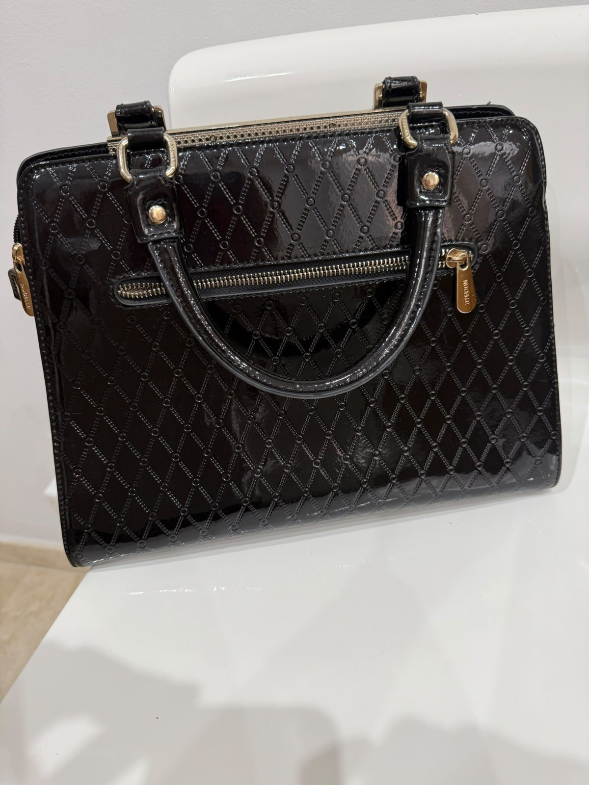 Black Patent Leather Quilted Handbag - Poppy's Closet