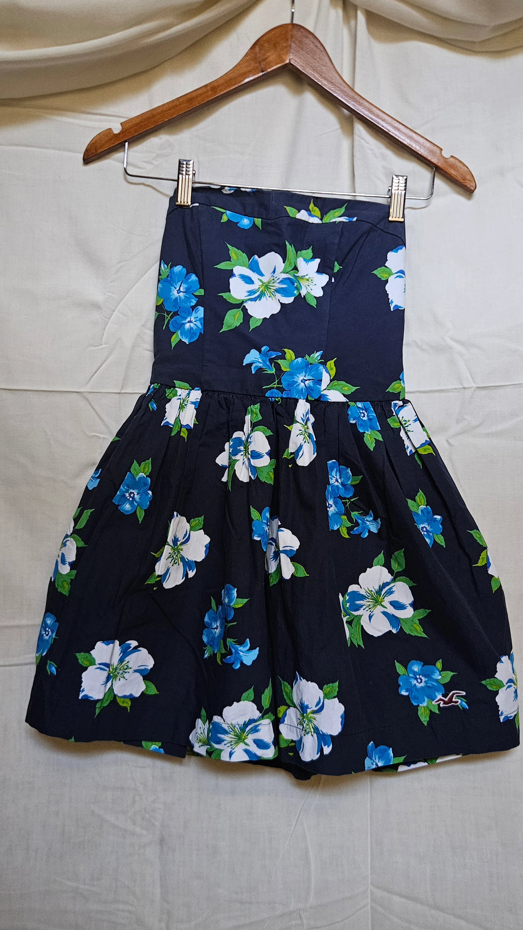 Blue Floral Strapless Dress