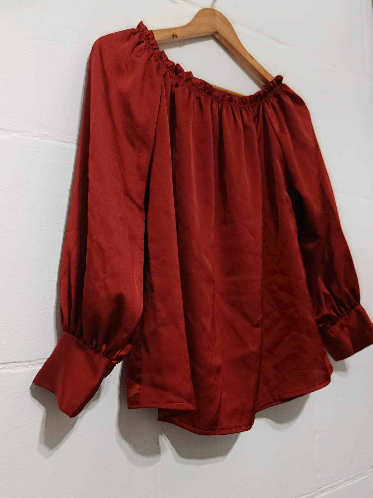 Red Off-Shoulder Satin Blouse
