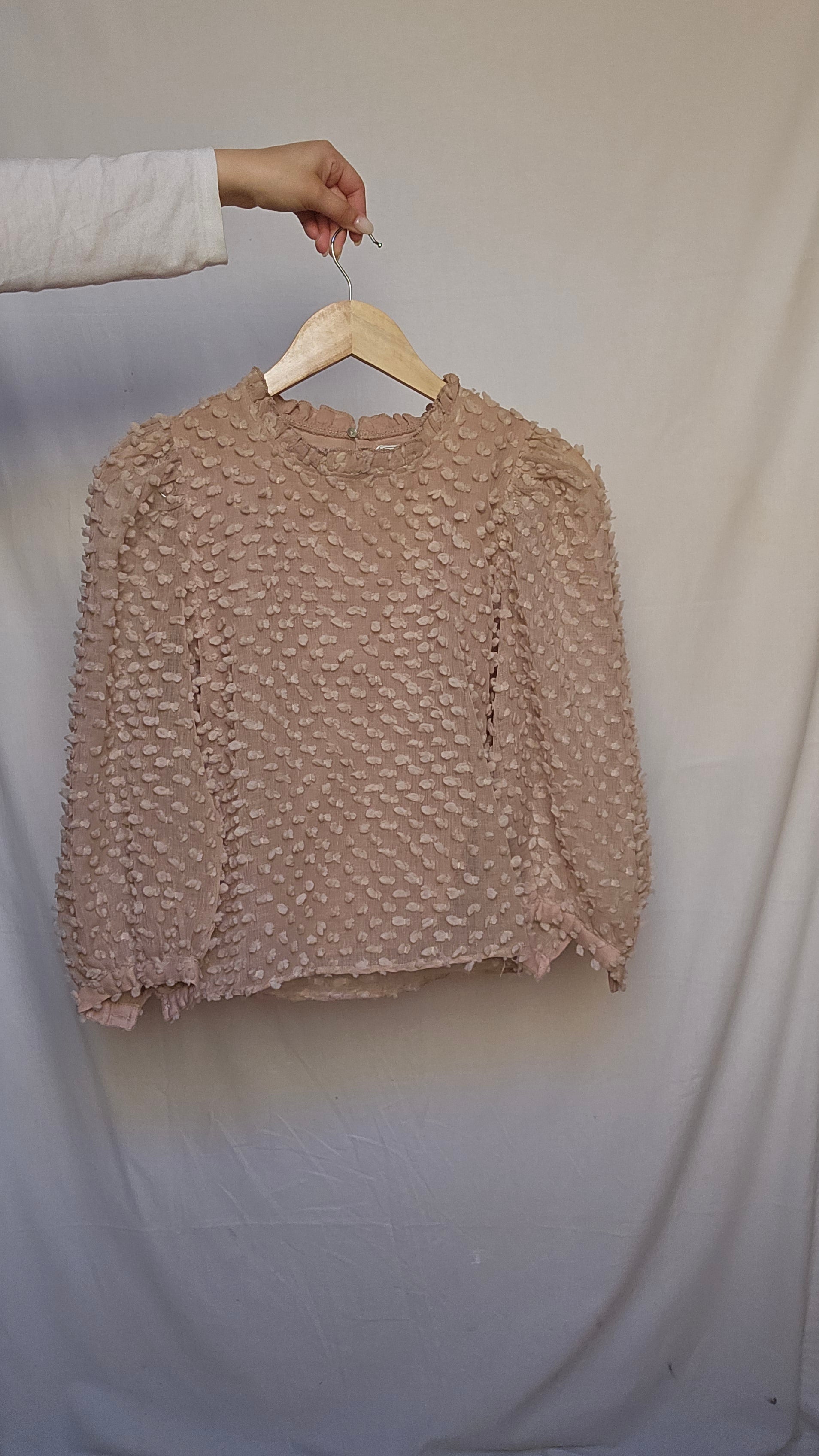 Blush Popcorn Texture Long Sleeve Top