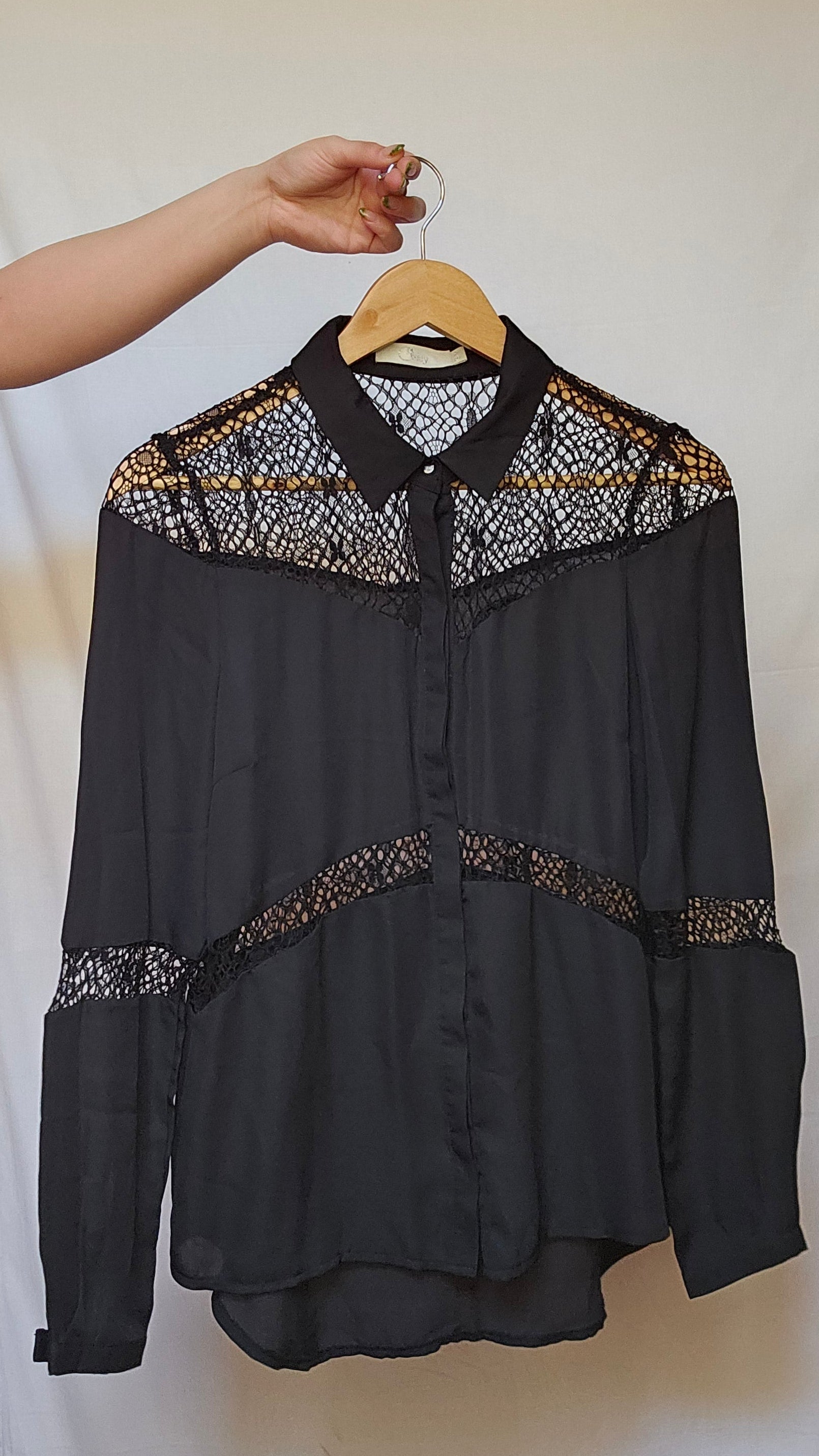 Black Lace Panel Blouse
