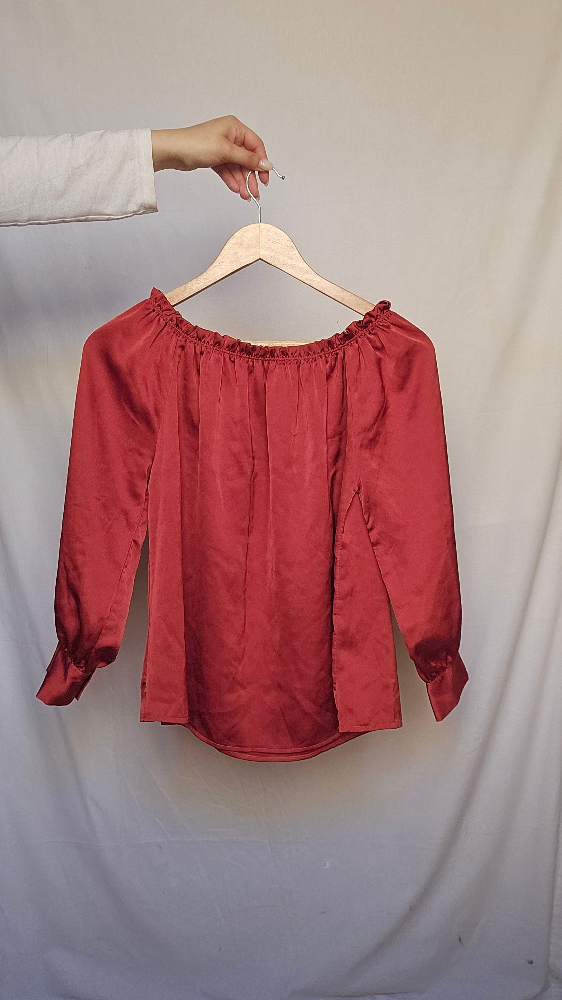 Red Off-Shoulder Satin Blouse