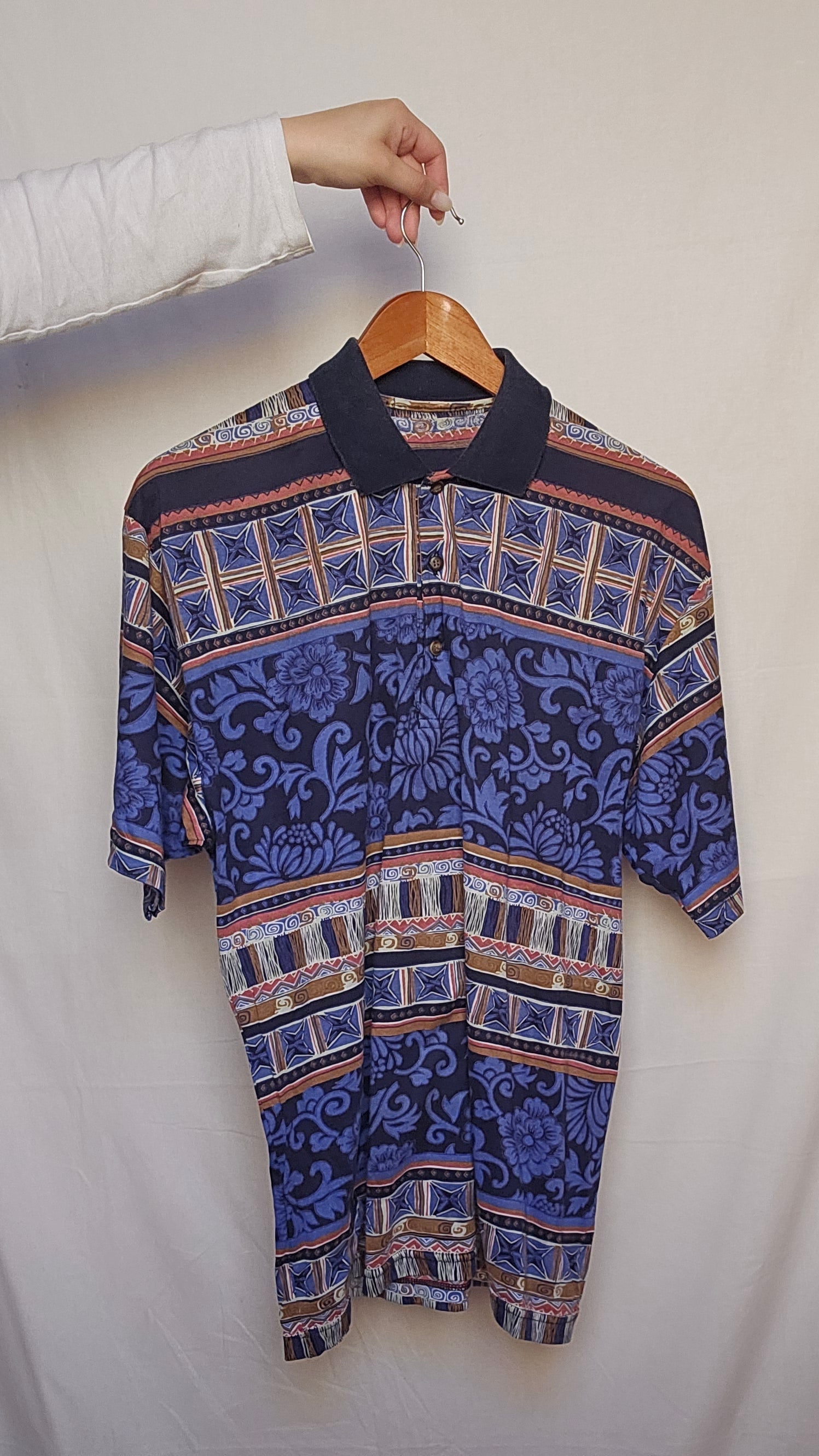 Navy Baroque Floral Print Polo Shirt