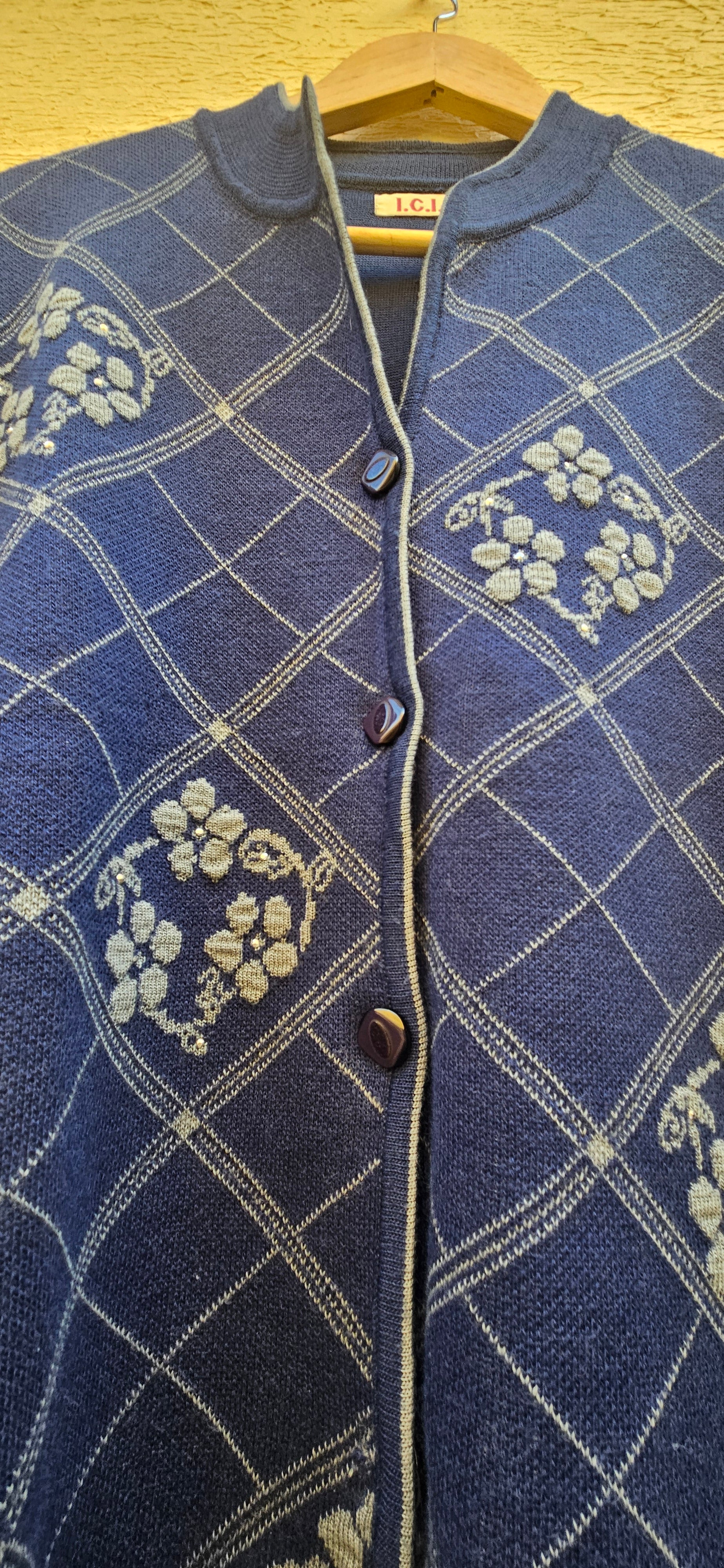 Navy Blue Floral Cardigan