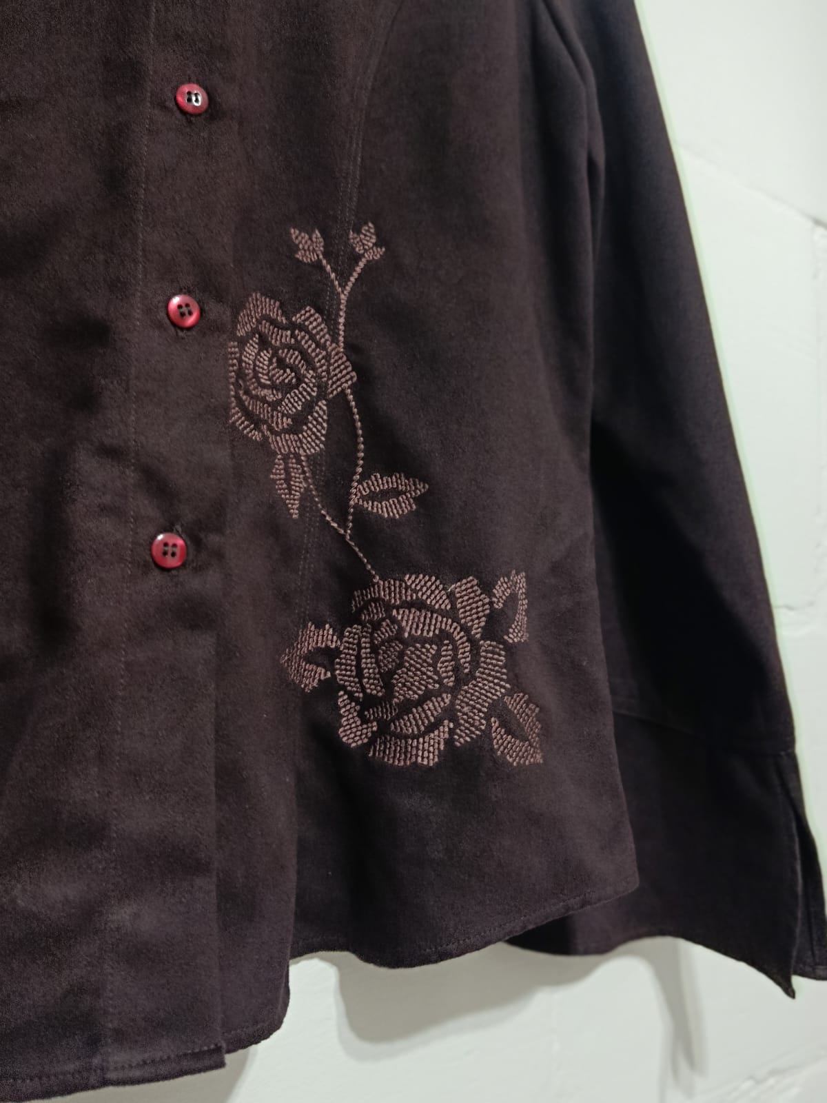 Vintage Espresso Brown Embroidered Rose Blouse