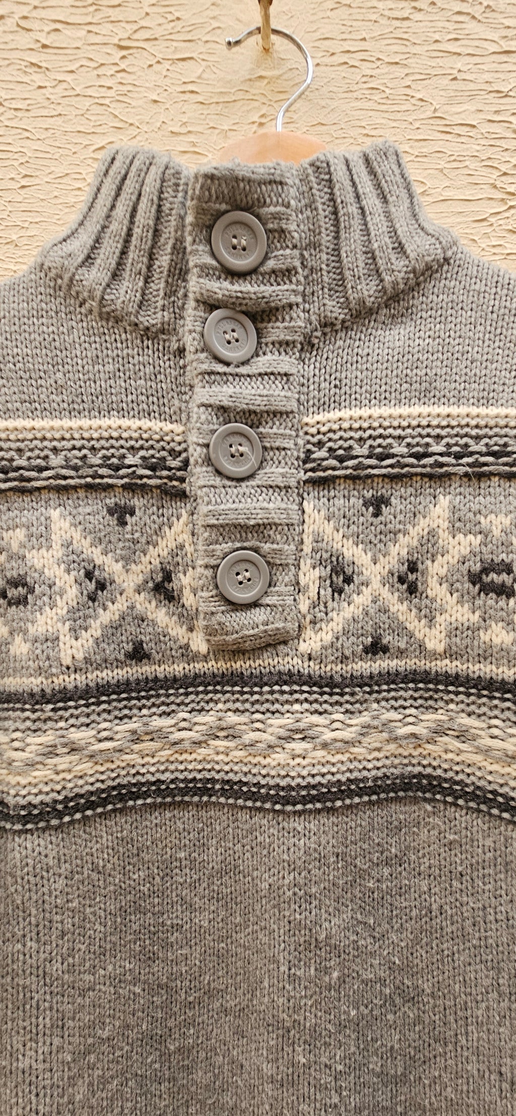 Grey Fair Isle Button-Up Sweater