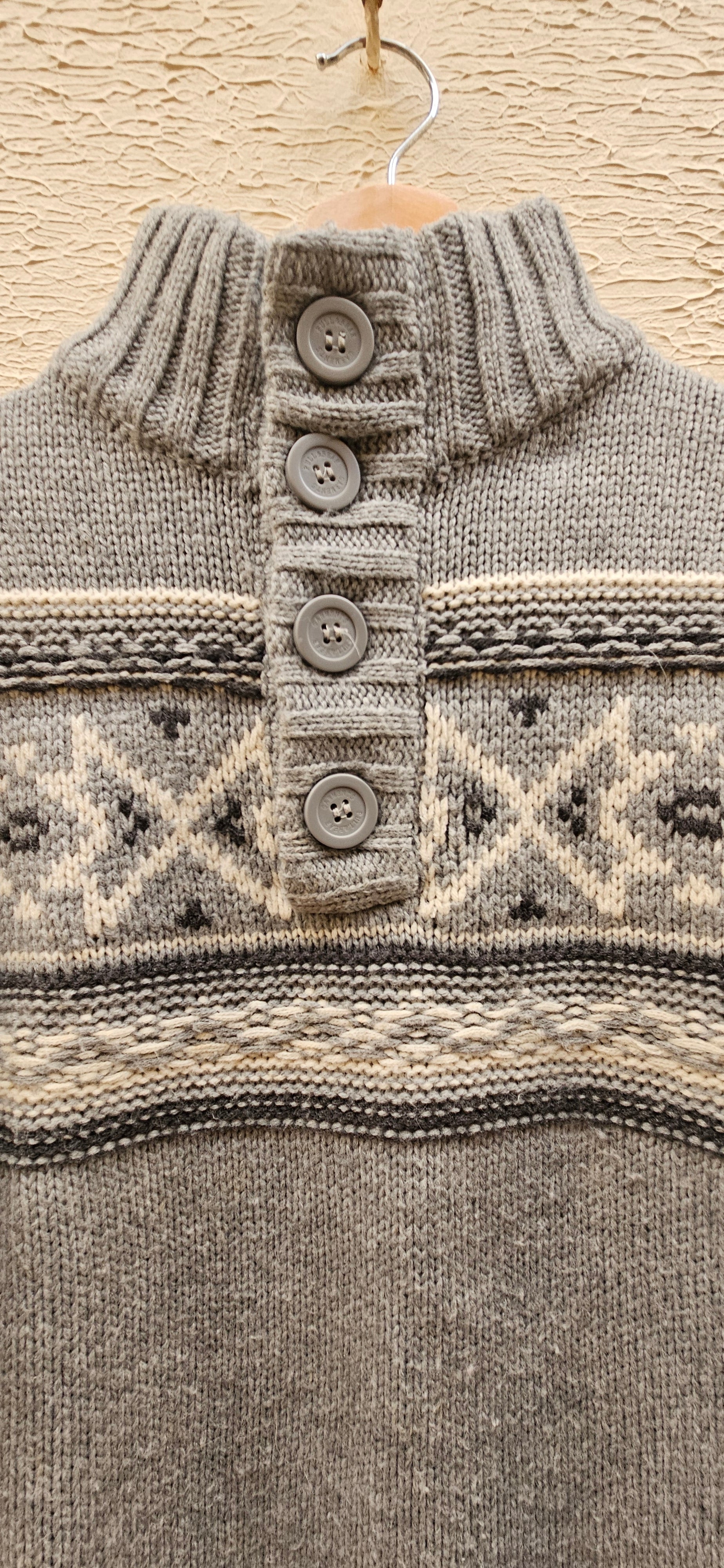 Grey Fair Isle Button-Up Sweater