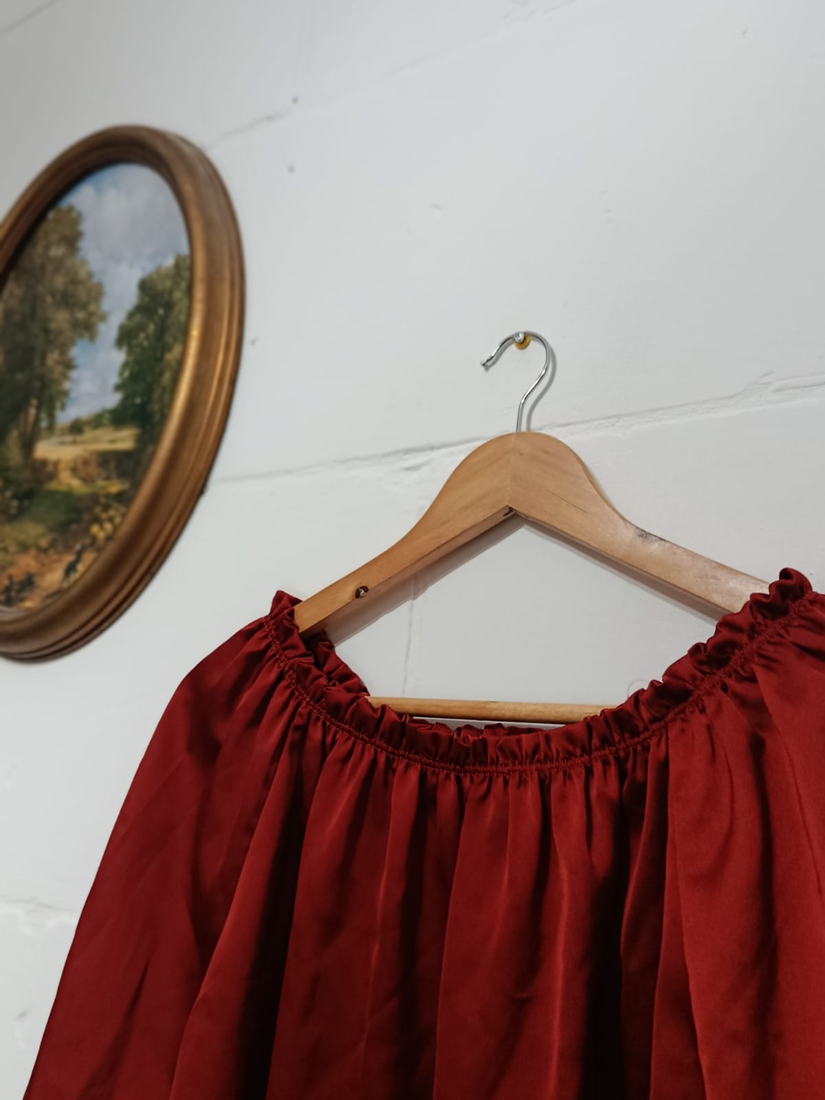 Red Off-Shoulder Satin Blouse