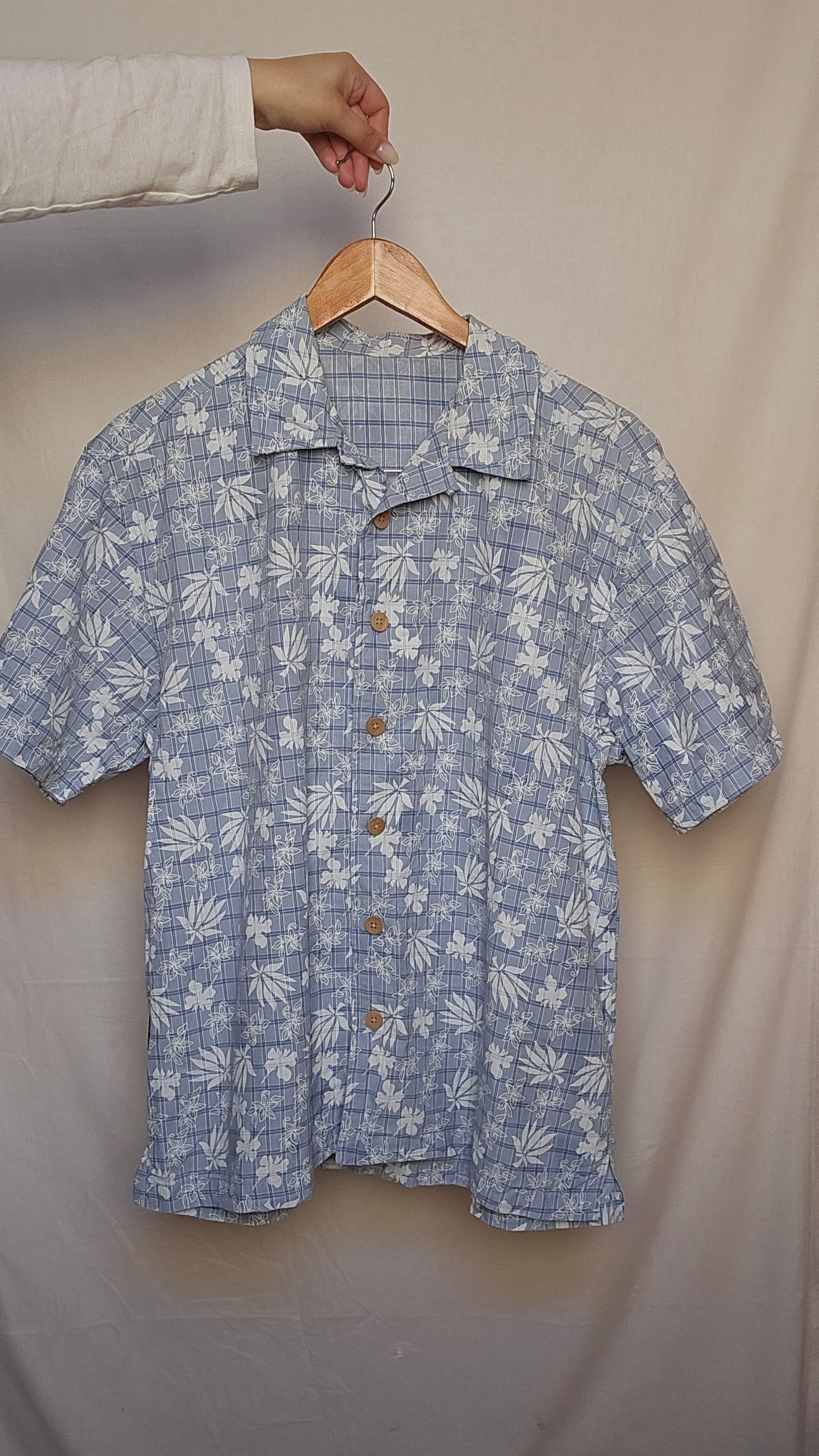 Blue Floral Palm Print Camp Shirt