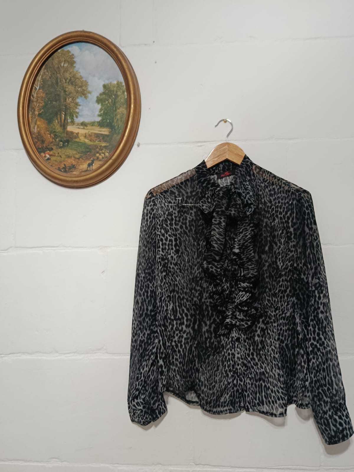 Vintage Leopard Print Ruffle Blouse
