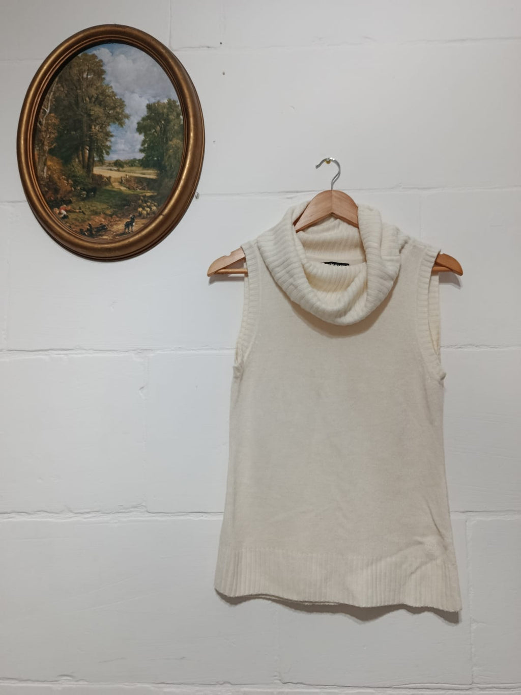 Cream Cowl Neck Sleeveless Top