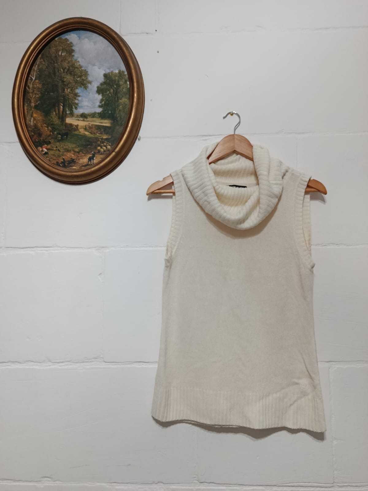 Cream Cowl Neck Sleeveless Top