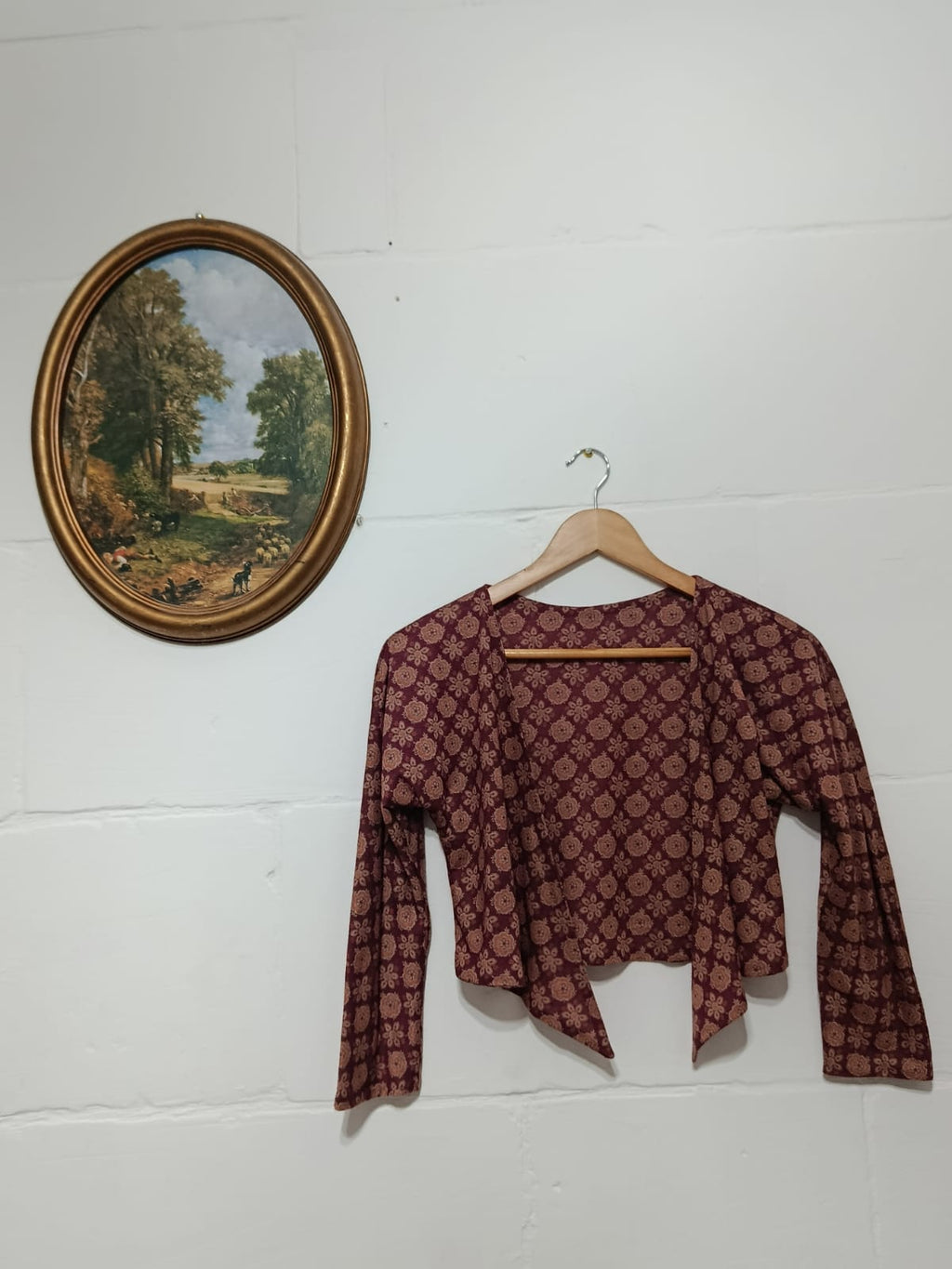 Maroon/Beige Block-Print Bolero