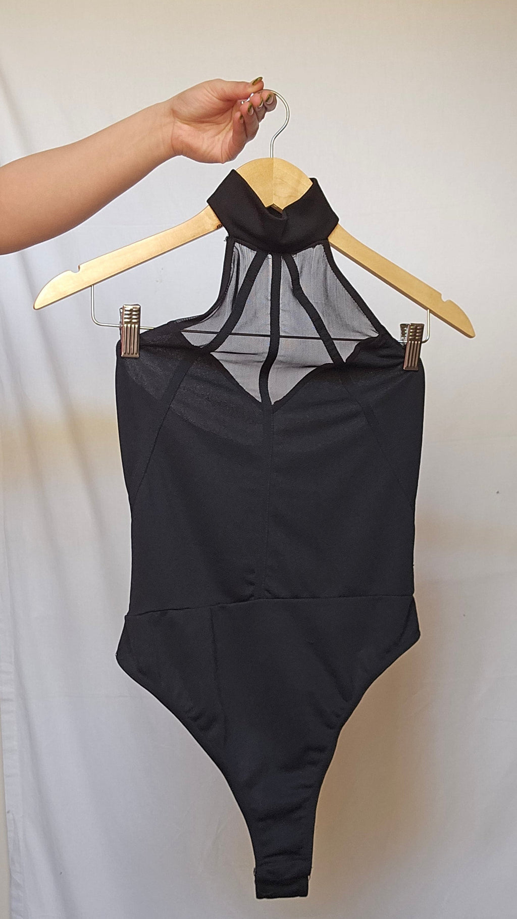 Black Mesh Halter Bodysuit