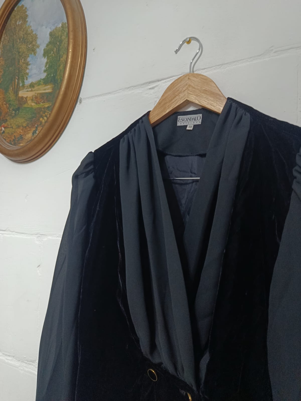 Black Velvet Double-Breasted Blouse M