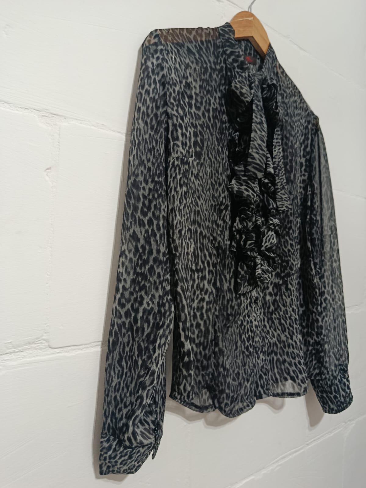 Vintage Leopard Print Ruffle Blouse