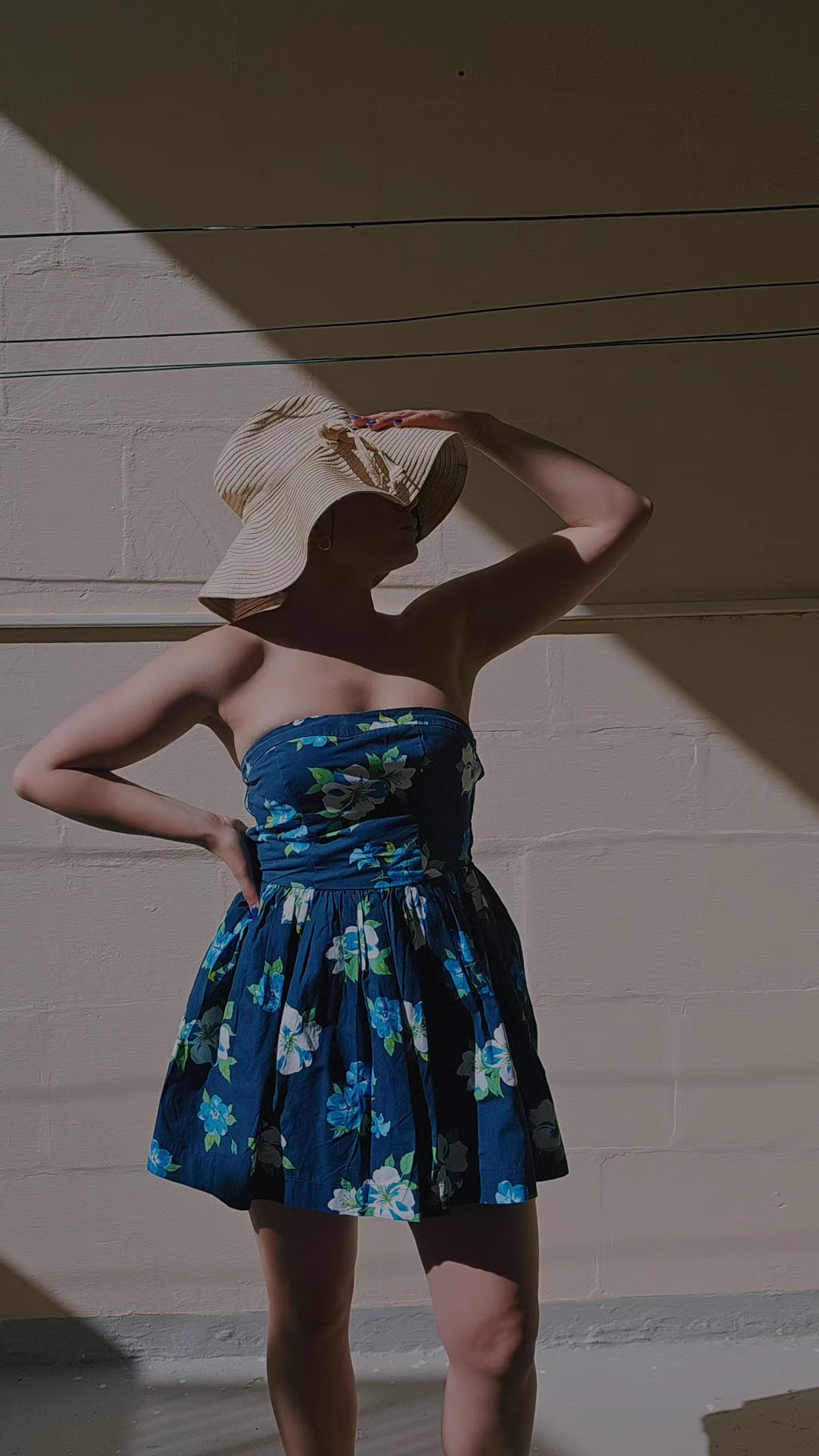 Blue Floral Strapless Dress