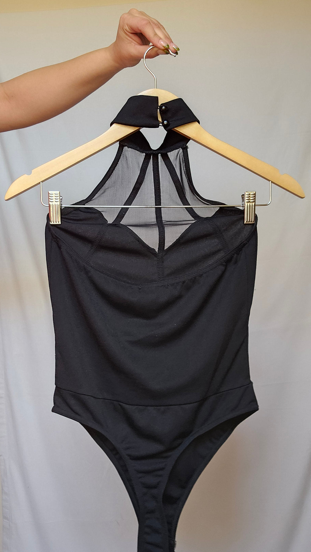 Black Mesh Halter Bodysuit