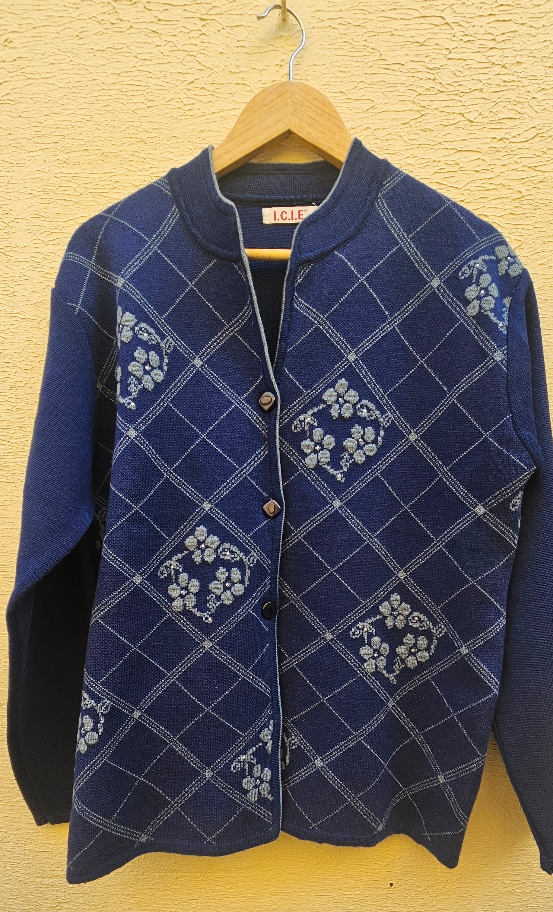 Navy Blue Floral Cardigan