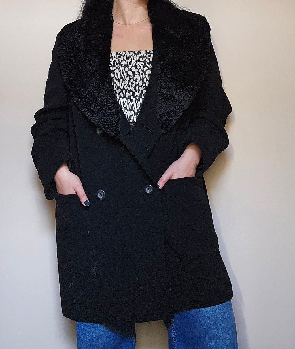 Black Coat with Faux Fur Collar