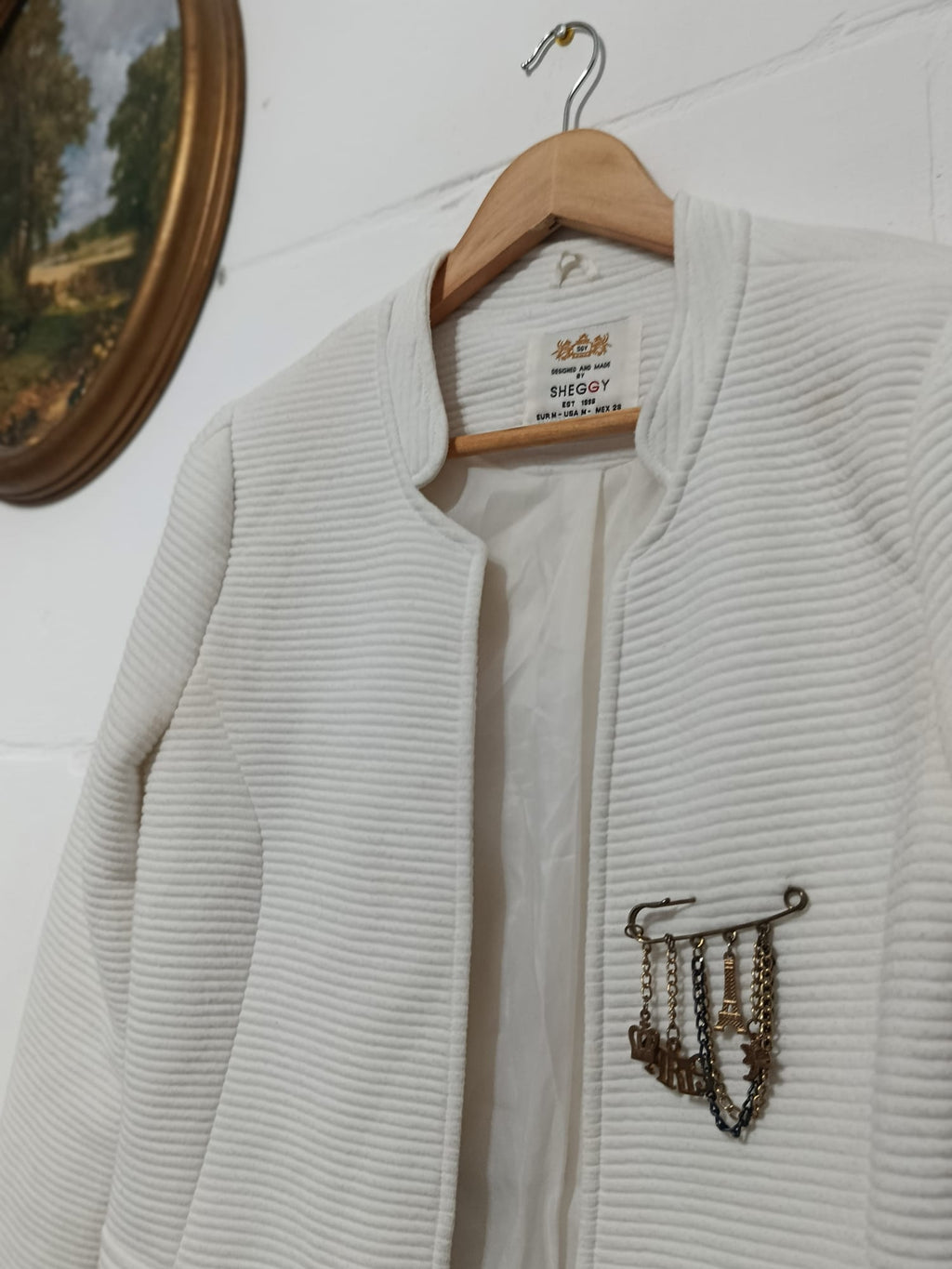 Sheggy Cream Blazer Jacket w/  Safety Pin Brooch