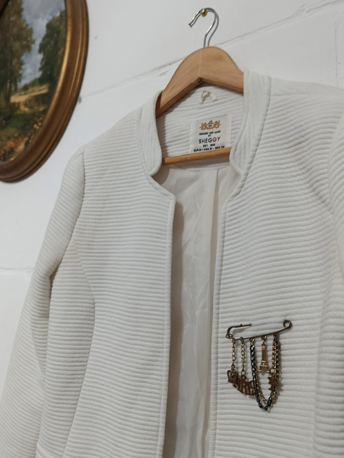 Sheggy Cream Blazer Jacket w/  Safety Pin Brooch