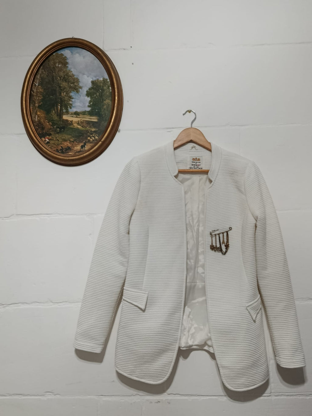 Sheggy Cream Blazer Jacket w/  Safety Pin Brooch