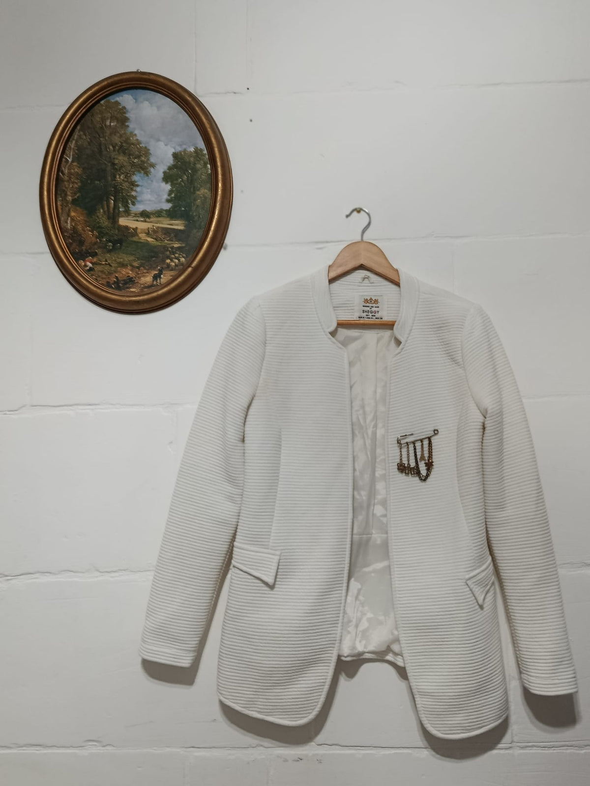 Sheggy Cream Blazer Jacket w/  Safety Pin Brooch