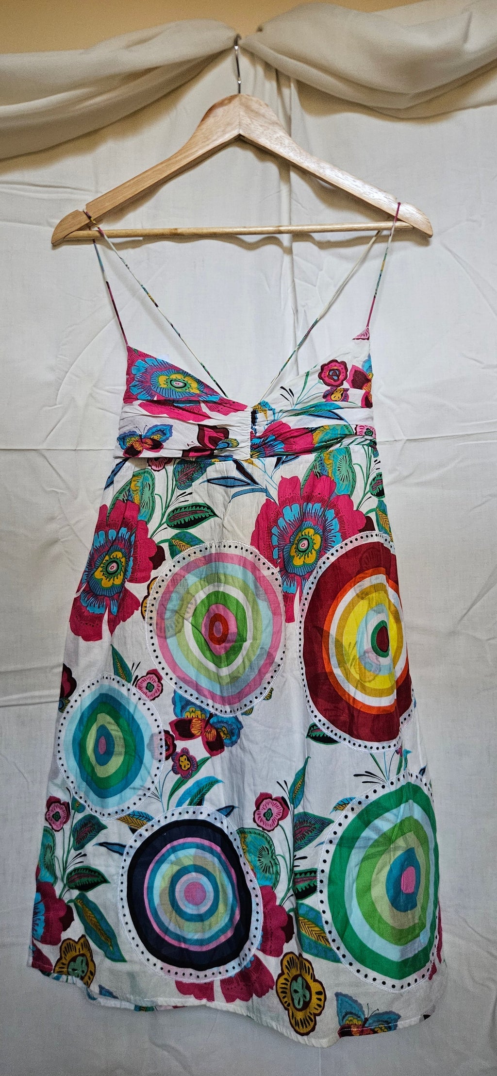 Desigual white floral mandala midi dress on hanger