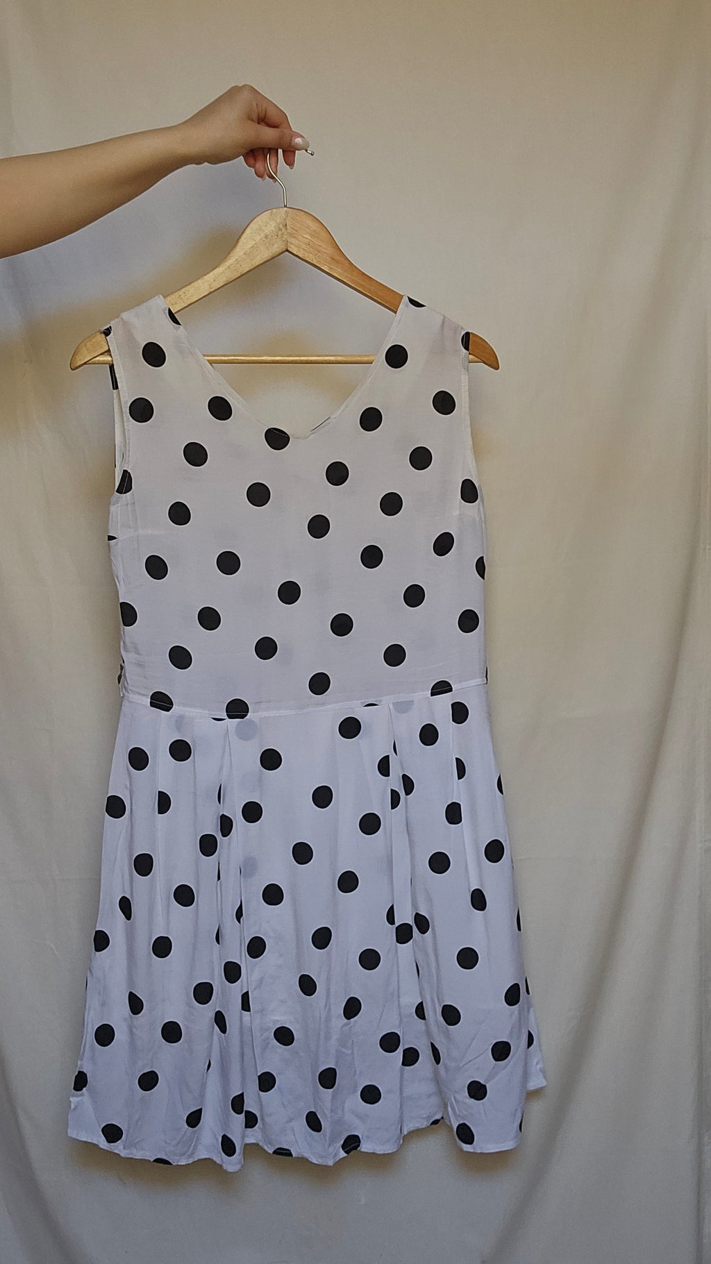 White & Black Polka Dot Pleated Dress
