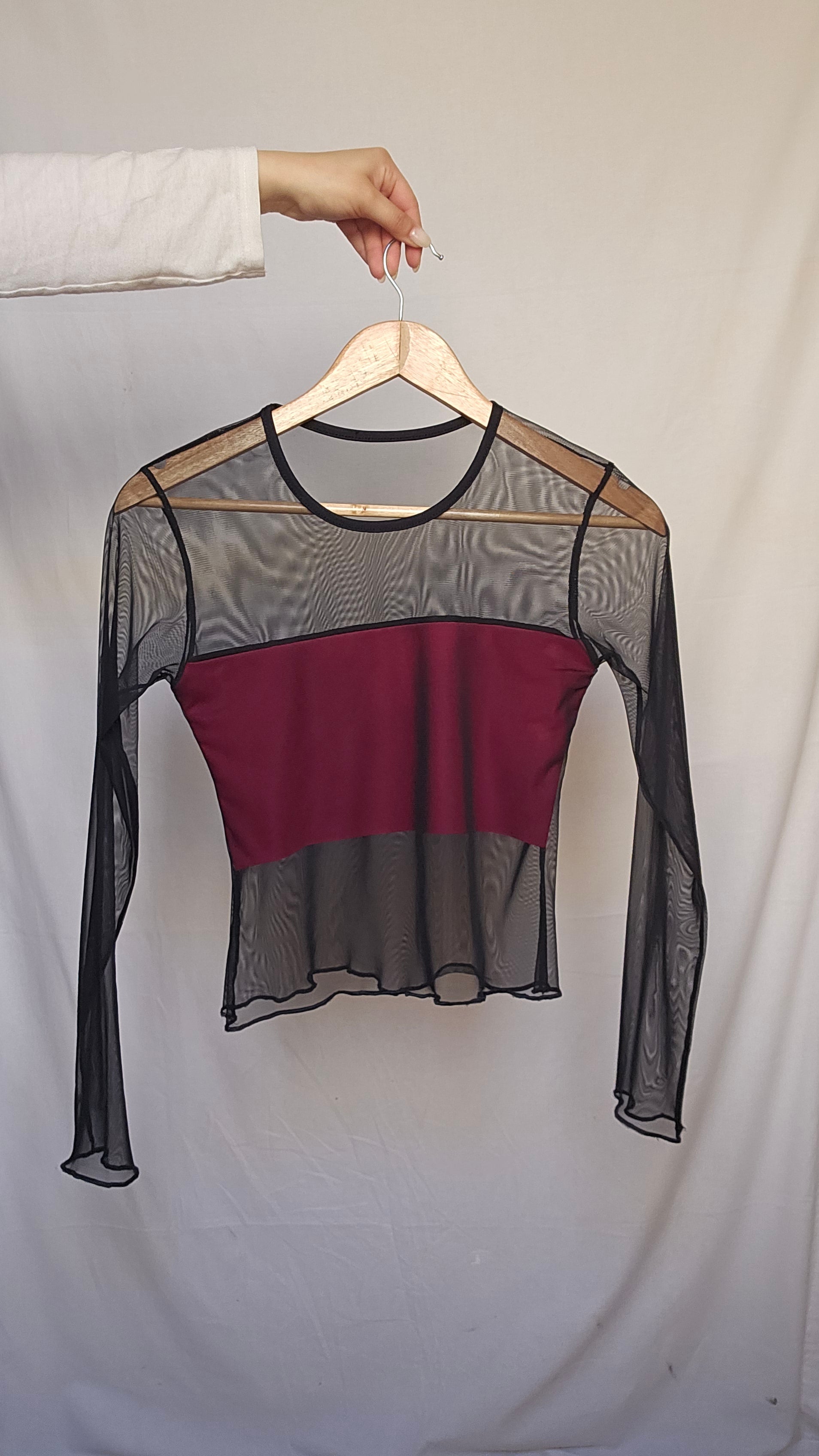 Black Mesh Long Sleeve Top
