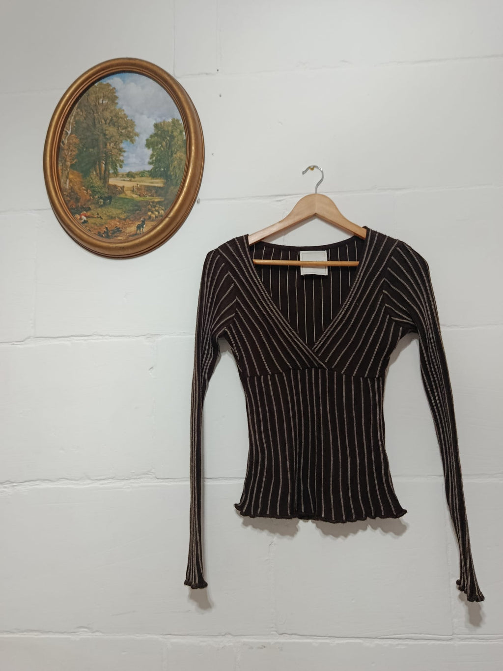Dark Brown V-neck Knit Top