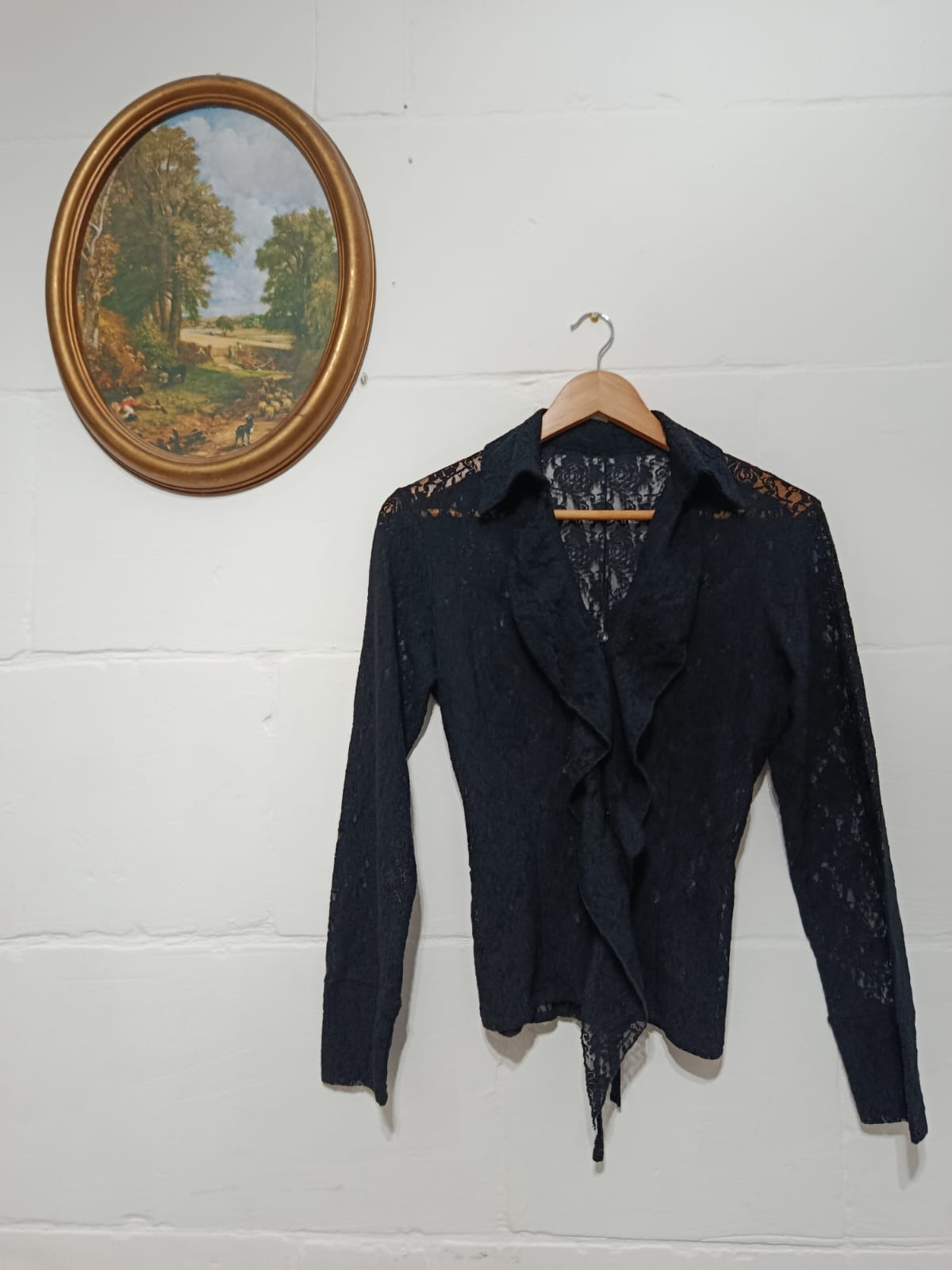 Black Lace Ruffle Blouse - M