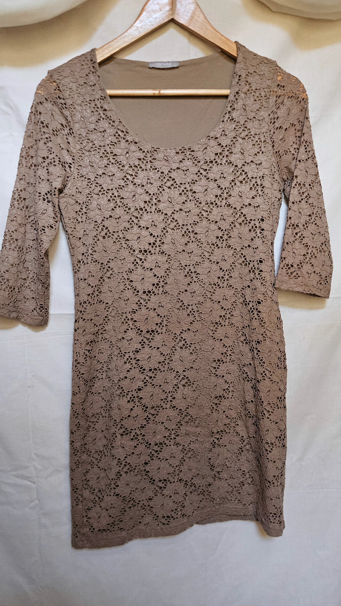 ORSAY Taupe Lace Mini Dress - G's Closet