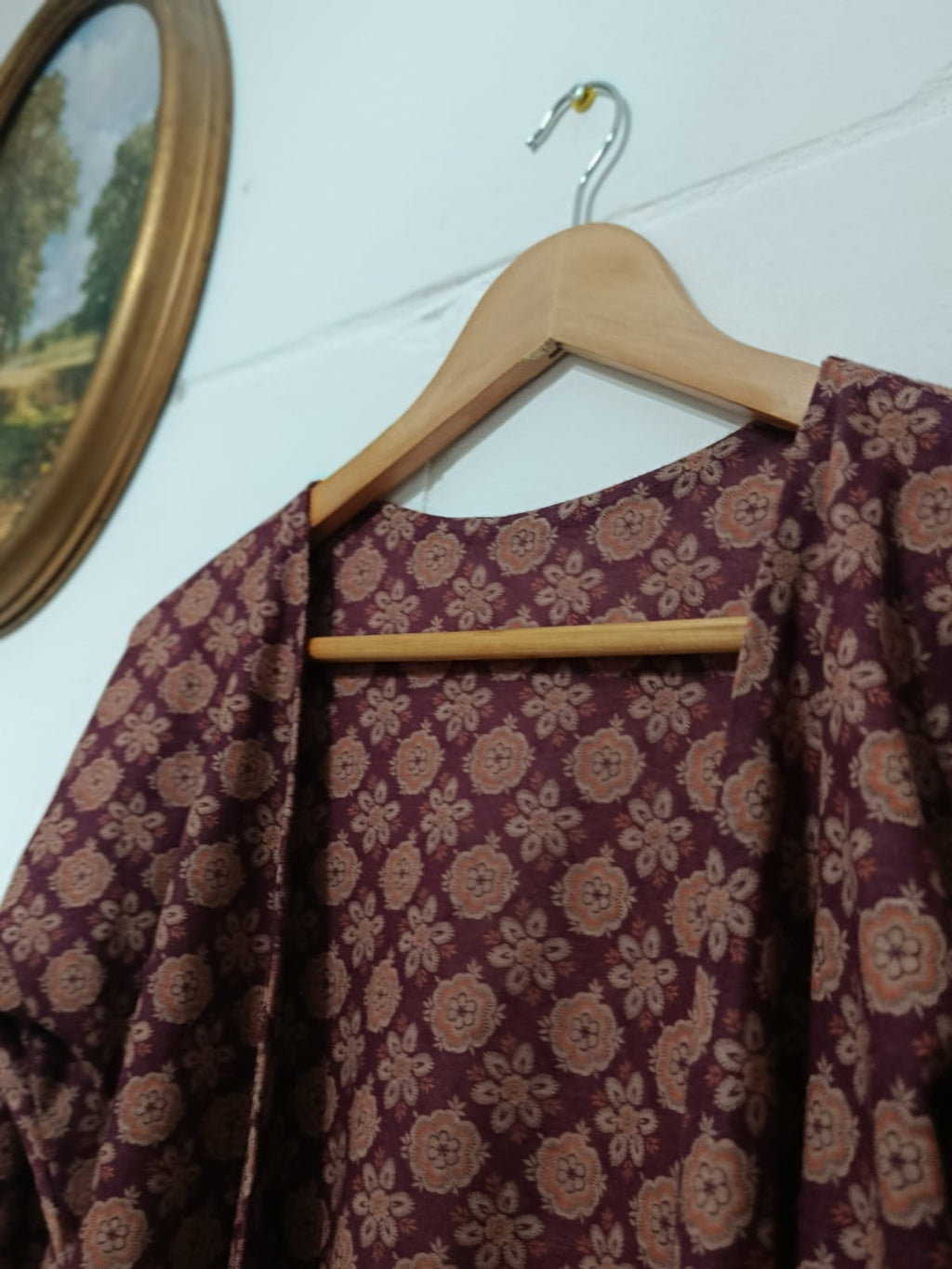Maroon/Beige Block-Print Bolero