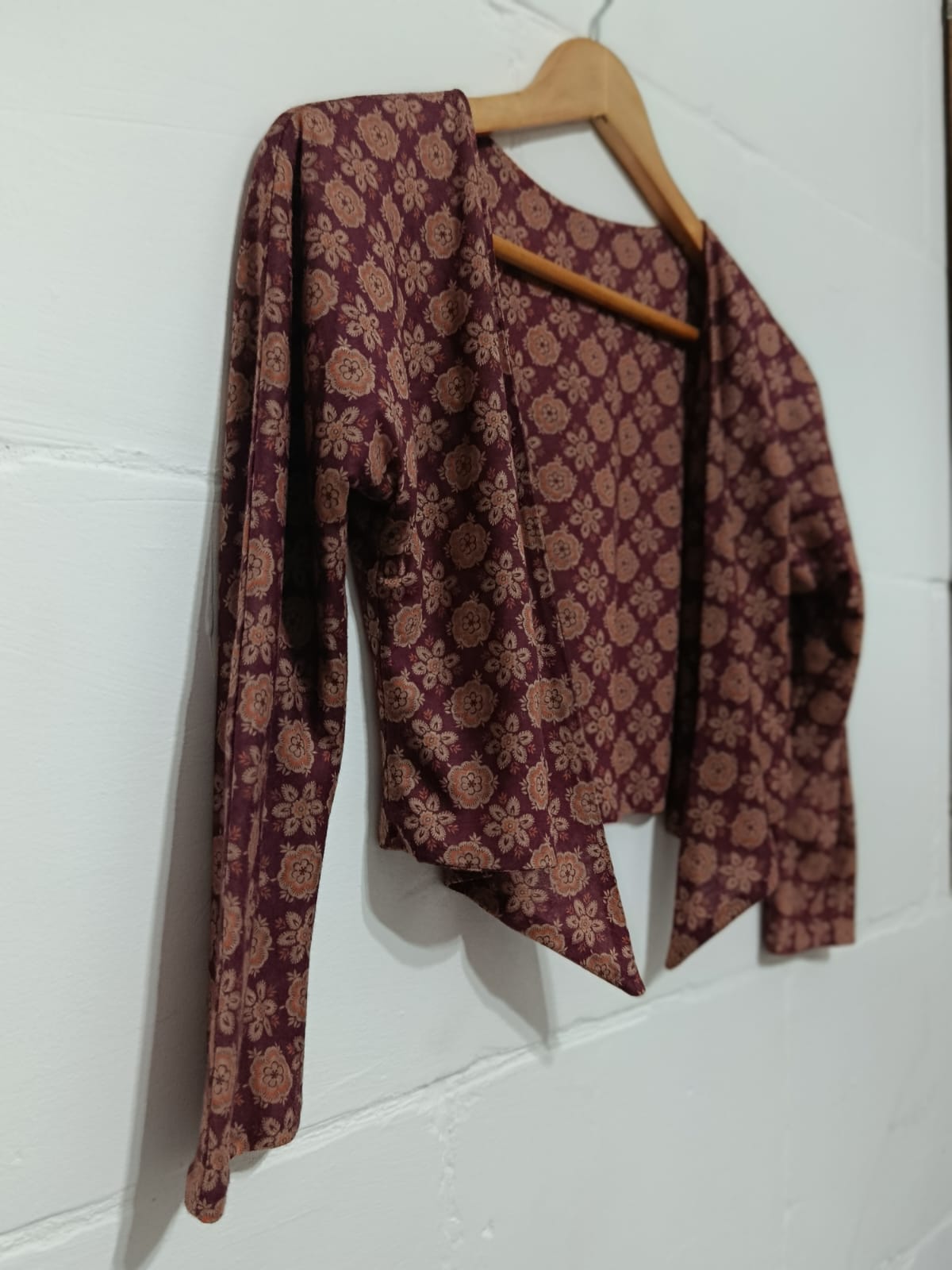 Maroon/Beige Block-Print Bolero