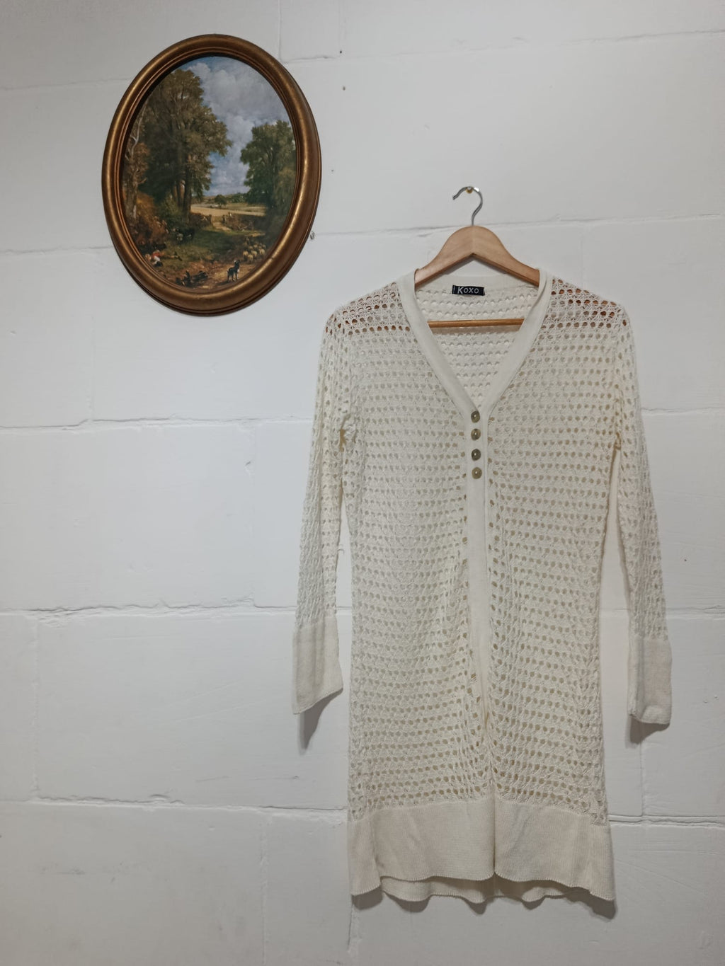 White Crochet Long Cardigan