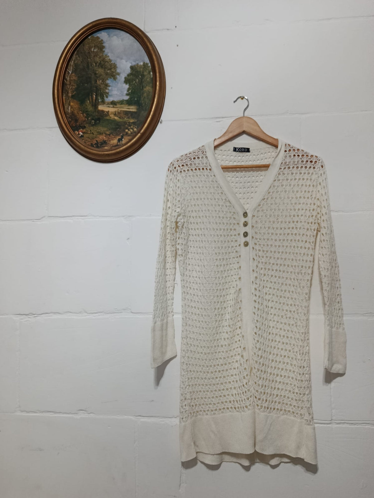 White Crochet Long Cardigan