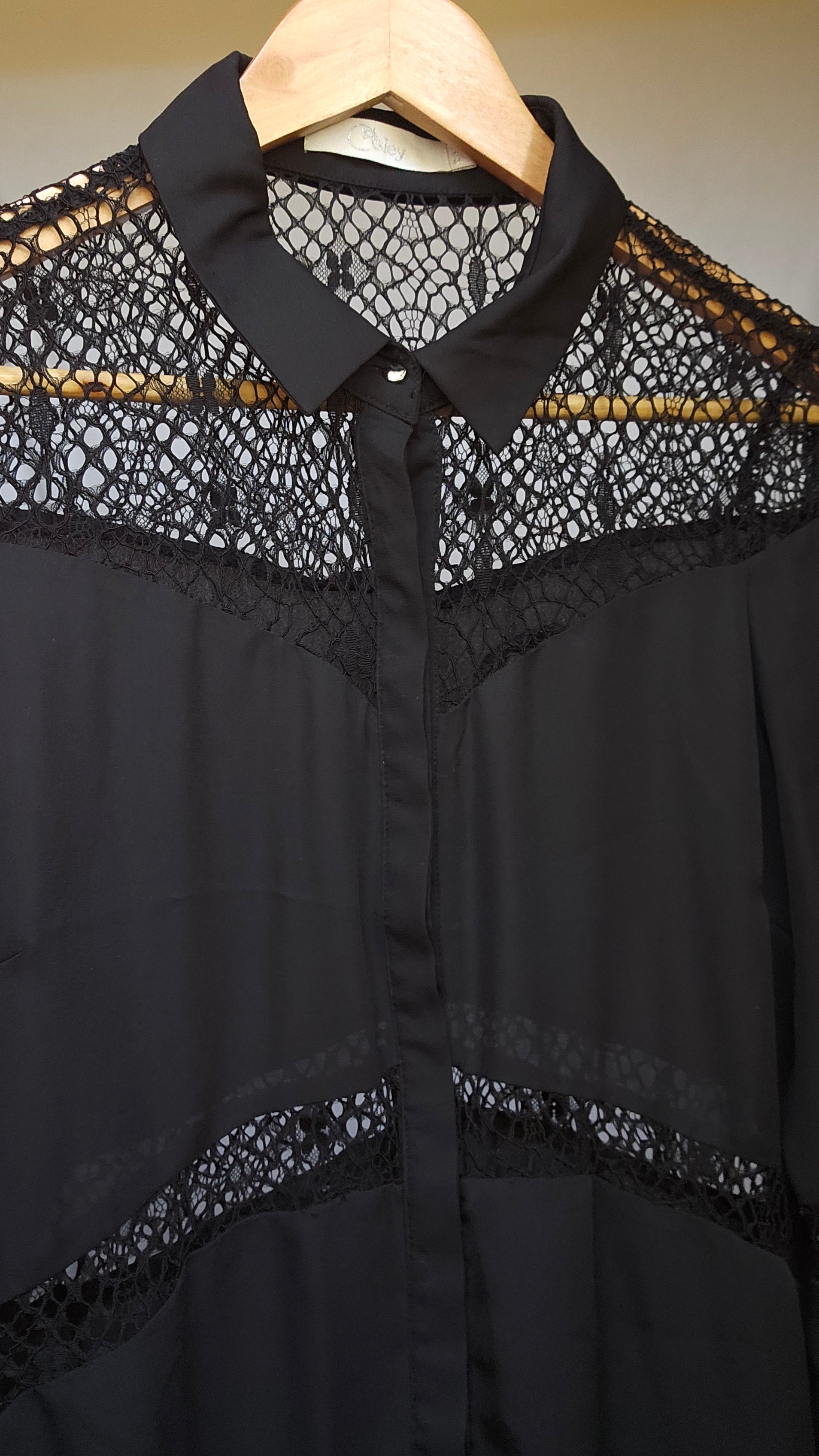 Black Lace Panel Blouse