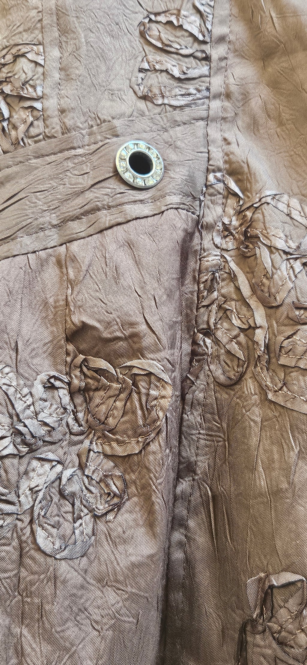 Brown Embroidered Button-Up Blouse