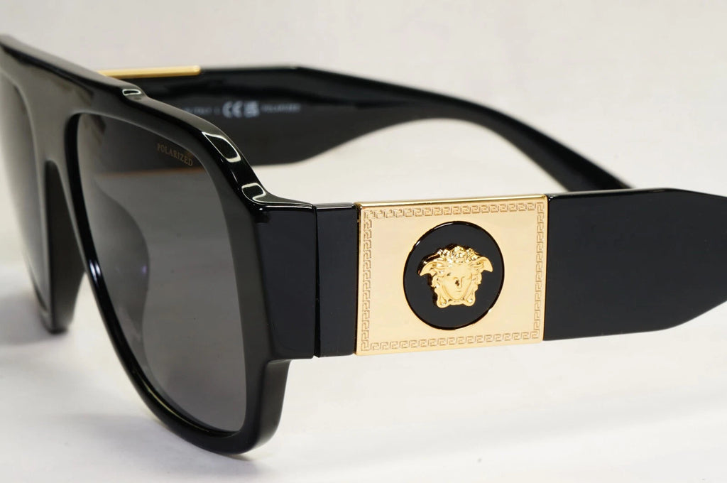 Versace VE4436-U sunglasses close-up of gold Medusa head plaque